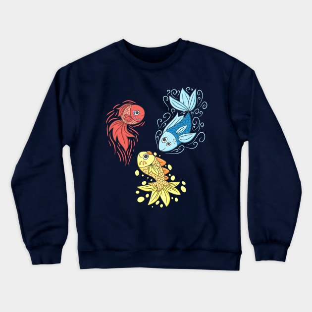 Red Yellow Blue Fishes Crewneck Sweatshirt by KammyBale